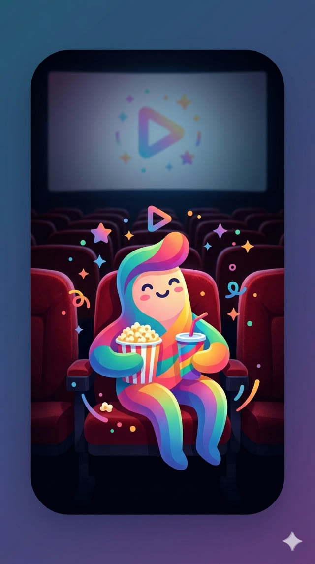 Pirou with popcorn, taking a seat